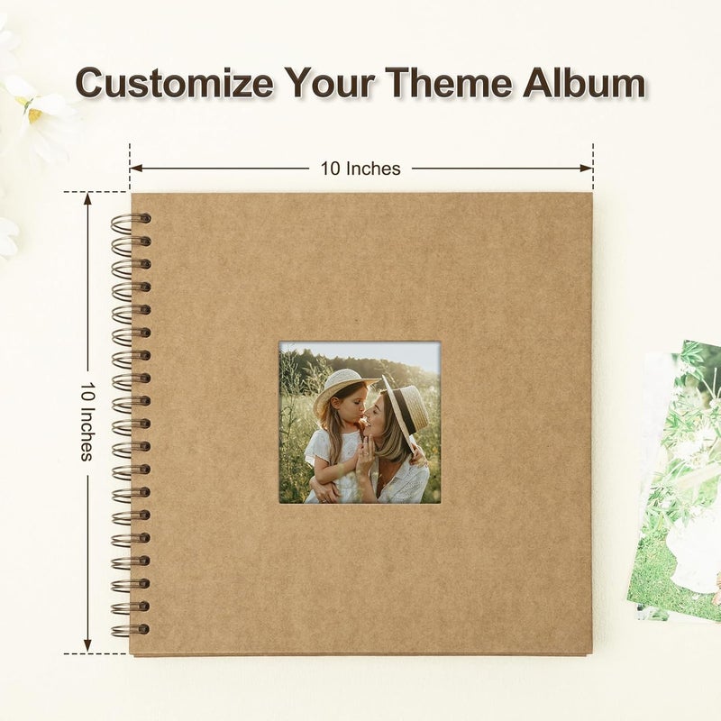 Bonyomor Scrapbook Album 10x10 Inches Photo Album Hardcover Kraft with Window Scrap Book Blank Memory Book for Baby Wedding Guest Book Couples Graduation Travel DIY Anniversary, 100 Pages Brown - Image 3